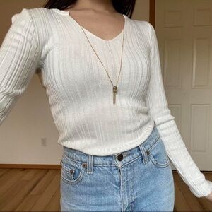 Topshop Cream Ribbed Knit Top